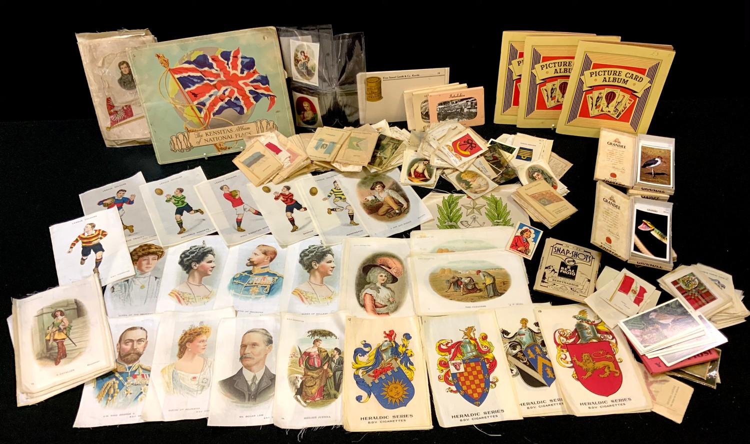 A collection of cigarette silks, some larger format silks including B.D.V. Heraldic silks; a