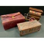 Boxes & Objects - Victorian tooled leather sewing box, novelty musical box as a barrel organ;
