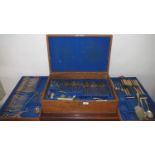 A Mappin Brothers oak cutlery box, brass handles, 57cm wide; EPNS Old English pattern flatware,