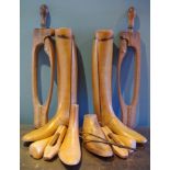 A pair of full riding boot wooden trees; other shoe trees; etc