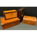 An early 19th century rosewood and birds eye maple tea caddy, two section fitted interior; a