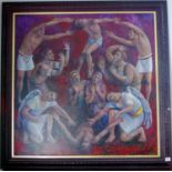 Richard Wallace (contemporary), Passion Play, signed, label to verso, oil on canvas, 91cm x 91cm