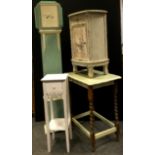 A painted oak barley twist occasional table; a painted bedside cabinet; a painted jardiniere