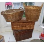 A wicker hamper; another; other wicker work