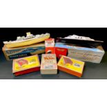 A Vosper 1:64 scale Triple Screw Express Turbine Yacht, upper pictorial box; a Tri-ang H.M.S Orcades