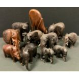 Treen - an African carved ebony model Elephant, others , Rhinoceros, etc assorted sizes (11)