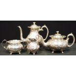 A John Turton of Sheffield silver plated E.P.B.M four piece tea set, embossed floral decoration,