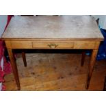 A 19th century oak rectangular tea table, tapering legs, 74cm high, 86cm wide