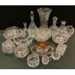 Glass Ware - a large cut glass vase; decanters; rose bowls; powder bowl; etc