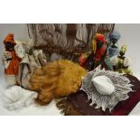 Vintage Fashion - a lady's feather hat; others; scarves; linen; cloth dolls, etc, qty