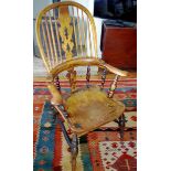 A 19th century beech and ash Windsor chair, pierced vasular splat, Double H stretcher, c.1850