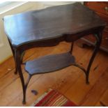 A Victorian rosewood card table, shaped top, cabriole legs, shelf stretcher, 76cm wide, 43cm, c.1840