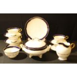 A Coalport part dinner service, including vegetable dish and cover, soup dishes, plates, in cobalt