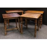 A pair of 20th century oak rectangular pub tables, turned legs, 77cm wide, 90cm wide; a pair of 20th