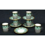 A part set of six silver mounted Wedgewood cabinet coffee cups and stands, five saucers, painted