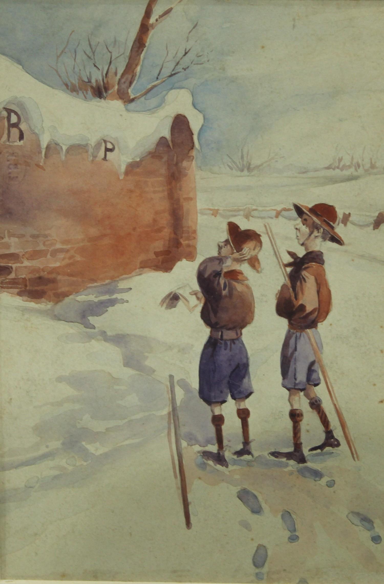 R W Pike, A Stroll in Darley Park, watercolour, signed; attributed to Barrett, The Boy Scouts - Image 3 of 5