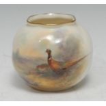 A Royal Worcester wrythen moulded spherical vase, painted by James Stinton, signed, with a brace