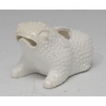 A Derby Sampson Hancock Blanc de Chine zoomorphic posy vase, of a toad, pierced grimace,