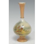 A Royal Worcester vase, painted by James Stinton, signed, with a brace of pheasants, 13.5cm high,