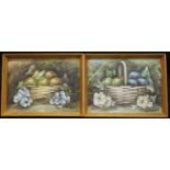 George Chester A pair, Still Lives, baskets of fruit signed, oil, 22cm x 29cm