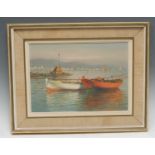 Neapolitan School Moored Rowing Boats indistinctly signed A Buc*, oil on board, 23.5cm x 33.5cm