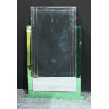 A 1950s wall mirror, bevelled with green and clear glass, 100cm x 66cm