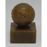 A Chinese hardstone seal, globular finial carved in the Archaic taste, 4cm square
