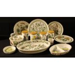 Portmeirion Botanic Garden pattern storage jars, cake stand, vegetable dish, platter, serving plates