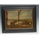 Dutch School (18th century) Cart Horse Waiting on the Harbour oil on panel, 24cm x 35cm