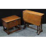 A late Victorian Sutherland table, c.1890; a small carved oak chest (2)