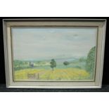 Rhoda Hartley The Mustard Fields of Madingley signed, oil on canvas, 49cm x 75cm