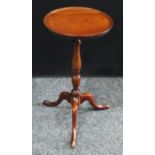 A Victorian mahogany tripod wine table, circular top, turned pillar, cabriole legs, pad feet. 55cm