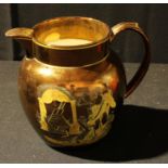 An early 19th century copper lustre Masonic jug