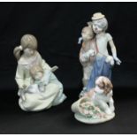 A Lladro figure group, two sisters and a kitten; a Lladro Society model 2000, Clown with girl and