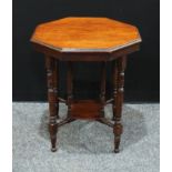 A Victorian mahogany occasional table, octagonal top, turned legs, 68cm high, 61cm wide
