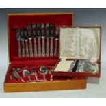 A silver plated King's pattern set of flatware for six, in a canteen, 39cm wide; a set of fish