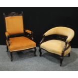 A late Victorian/Edwardian Eastlake style open armchair; a similar club/tub armchair (2)