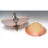 A Vasart type speckled glass light shade, 34.5cm diam; a similar bronze mounted domed ceiling light,