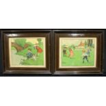 Pictures & Prints - a pair of Edwardian prints, Our Cricket Team and Fishing, 23.5cm x 29cm