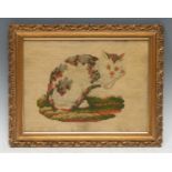 A 19th century Berlin woolwork picture, of a cat, 22cm x 30cm, c.1850, gilt frame