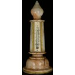 A 19th century alabaster desk thermometer, Fahrenheit scale, mercury cistern, turned cupola