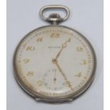A WWII .800 silver marked German Helvetia pocket watch, with SS runes engraved on the back