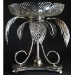 A Victorian Naturalistic E.P.N.S table centrepiece, the shaped circular cut glass epernge bowl