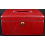 A Victorian red morroco leather rectangular despatch box, by Needs & Co, Late J Bramah, 100 New Bond