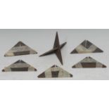 Six WWII style French Resistance two part caltrops, could be carried by a group of individuals and