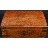 An Indian hardwood and brass marquetry rectangular box, inlaid throughout with stylised