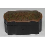 A 19th century 'boulle' and ebonised shaped serpentine casket, hinged cover inlaid with brass