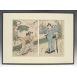 Japanese School (Meiji period), a pair of woodblock prints, Onna-bugeisha, each each 35cm x 25cm,