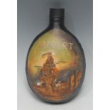 A WWI Imperial German water bottle, with post war memorial painting of the Golden Virgin, Bapume