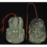 A Chinese hardstone pendant, carved as an immortal holding a staff, 5.5cm x 4cm; another, similar (